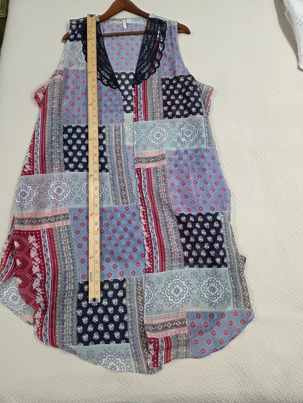 C. Est 1946 Patchwork Boho Open Front Vest Duster XL Sleeveless Mixed Print - Picture 7 of 13